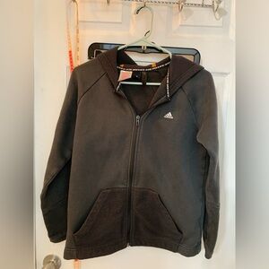Adidas Boy’s size large zip up lightweight jacket with hood/pockets; ptp 19 1/2”